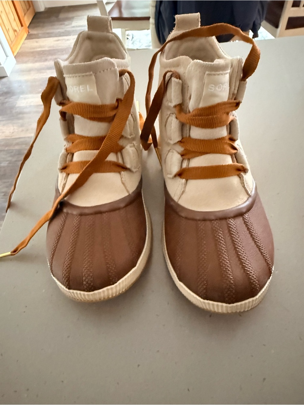 Sorel Women’s Brown and Cream Duck Boot with Tan Laces